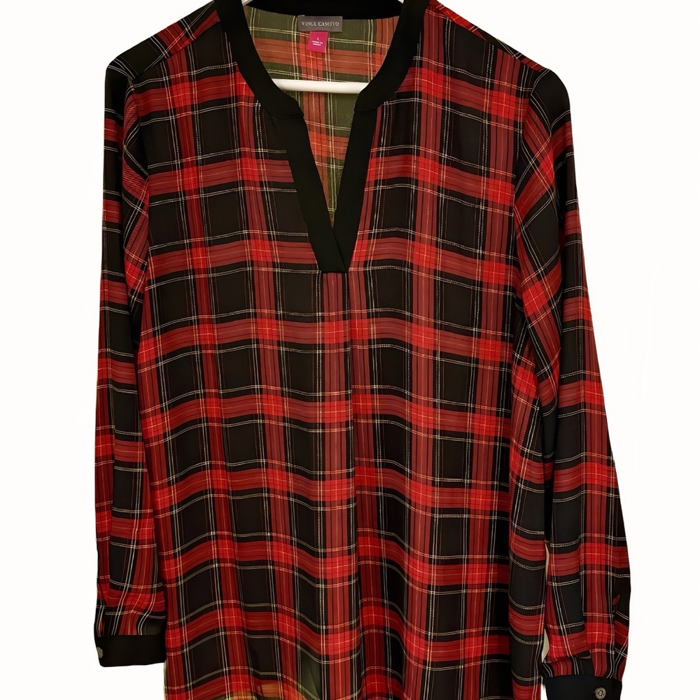 Vince Camuto Red and Black Plaid Blouse
